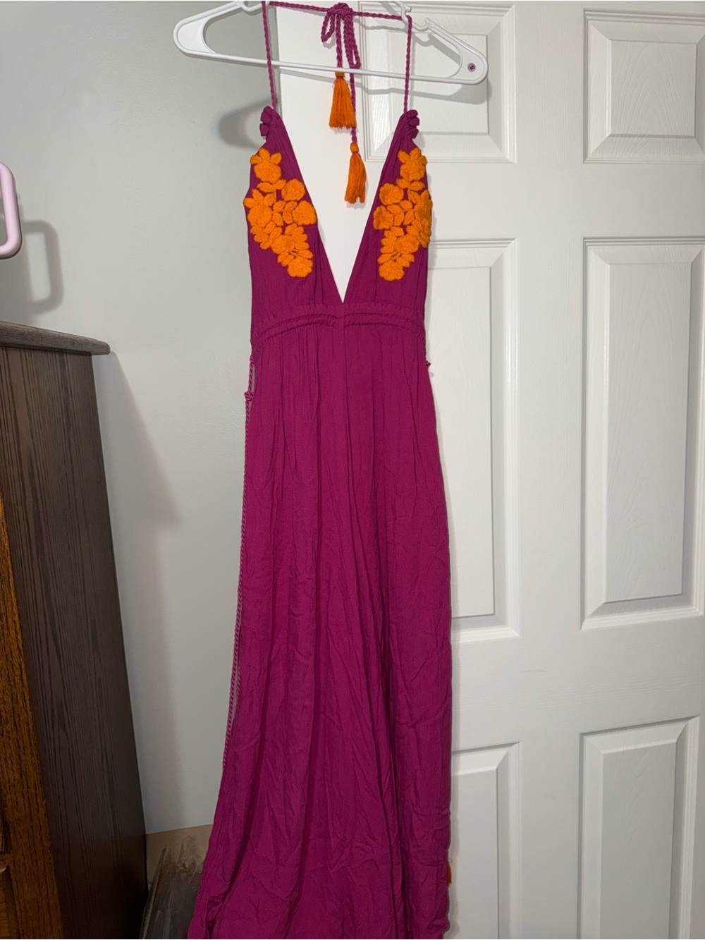 FARM Rio Vintage Fuchsia Halter Jumpsuit with Orange Floral Appliqué - Picture 4 of 8